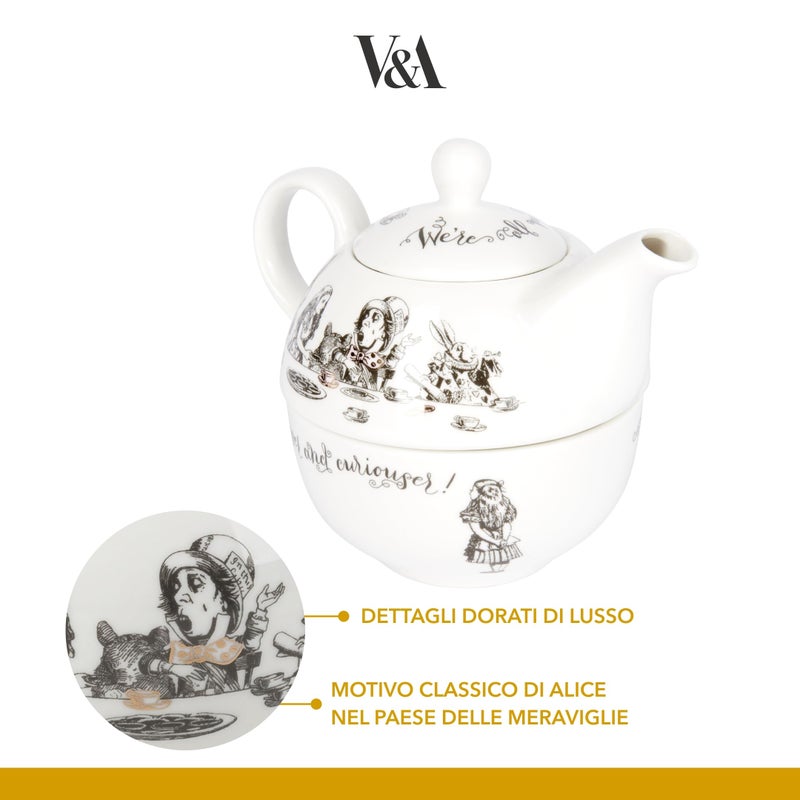 Va V&A Alice in Wonderland Teapot and Cup Set For 1 in Gift Box, Fine China Tea Set, White, 250 ml - Image 4